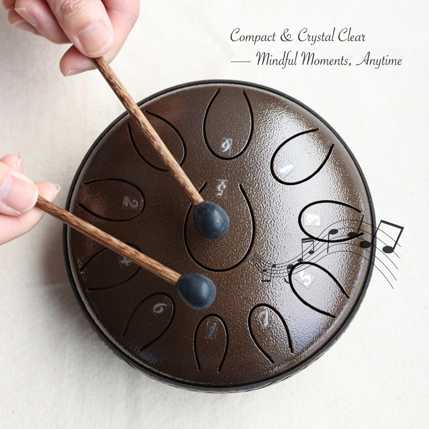 Steel Tongue Drum 6 Inch 11 Notes D Major – Rain Drum Style Calming Sound Healing Instrument for Meditation, Relaxation & Yoga – Easy for Beginners with Full Accessories Gift Set(Chocolate Brown)