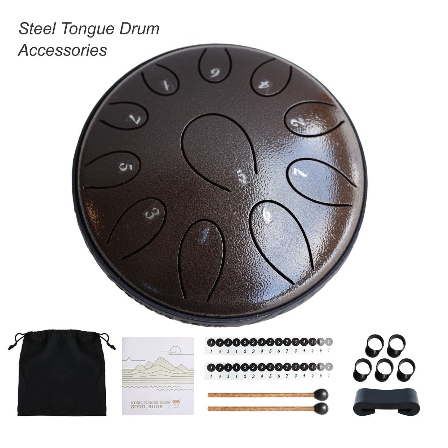 Steel Tongue Drum 6 Inch 11 Notes D Major – Rain Drum Style Calming Sound Healing Instrument for Meditation, Relaxation & Yoga – Easy for Beginners with Full Accessories Gift Set(Chocolate Brown)
